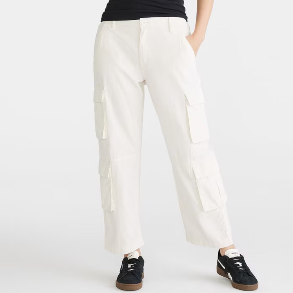 Aeropostale Off White Double Pocket Cropped Wide Leg Cargo Pants 100% Cotton